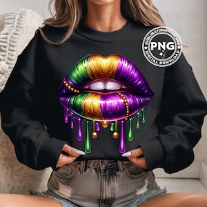 Mardi Gras Dripping Lips Png Sublimation Design Carnaval Téléchargement numérique