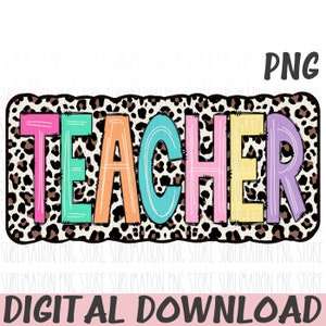Diseño de sublimación de PNG para maestros, estampado de leopardo, regreso a la escuela, descarga digital PNG