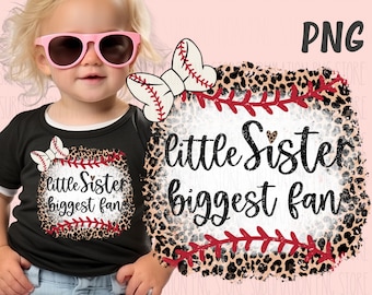 Baseball Little Sister Png for Sublimation Leopard Print Design Digital Download