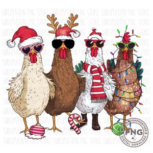 Polli di Natale Png Luci di Natale di pollo Design di sublimazione Download digitale