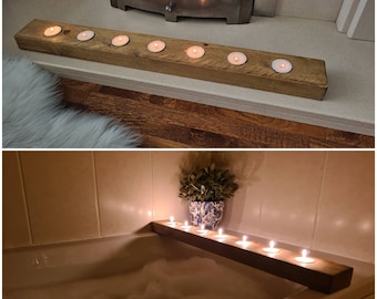 Bandeja para velas de baño con velas, portavelas rústico de madera maciza para baño, portavelas romántico para velas de té en un día de spa, regalo hecho a mano, centro de mesa
