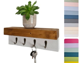 Handmade rustic wall key holder with shelf, hallway organiser, Key hooks tidy rack, gift for new home, entryway, keyholder