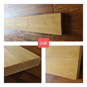 Puede incluir: Primer plano de una estanter&iacute;a de madera marr&oacute;n claro, mostrando la veta de la madera. La estanter&iacute;a est&aacute; etiquetada como "roble".