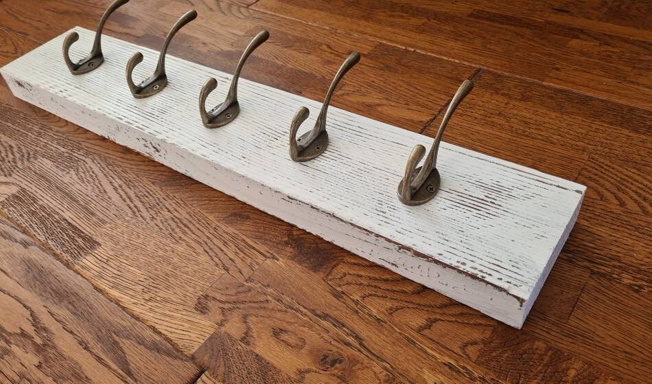 White Washed Distressed Rustic Coat Rack Black White Wash | Etsy UK