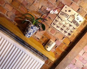 Rustic 10cm deep shelf, Chunky Reclaimed Wood, Kitchen, Farmhouse, Wooden Radiator Shelf, photo shelf, ledge floating, Oak / walnut colour