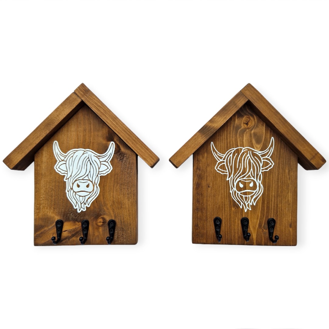 Highland Cow Key Hooks, Rustic Wall Mounted Key Rack, Hallway Organiser ...