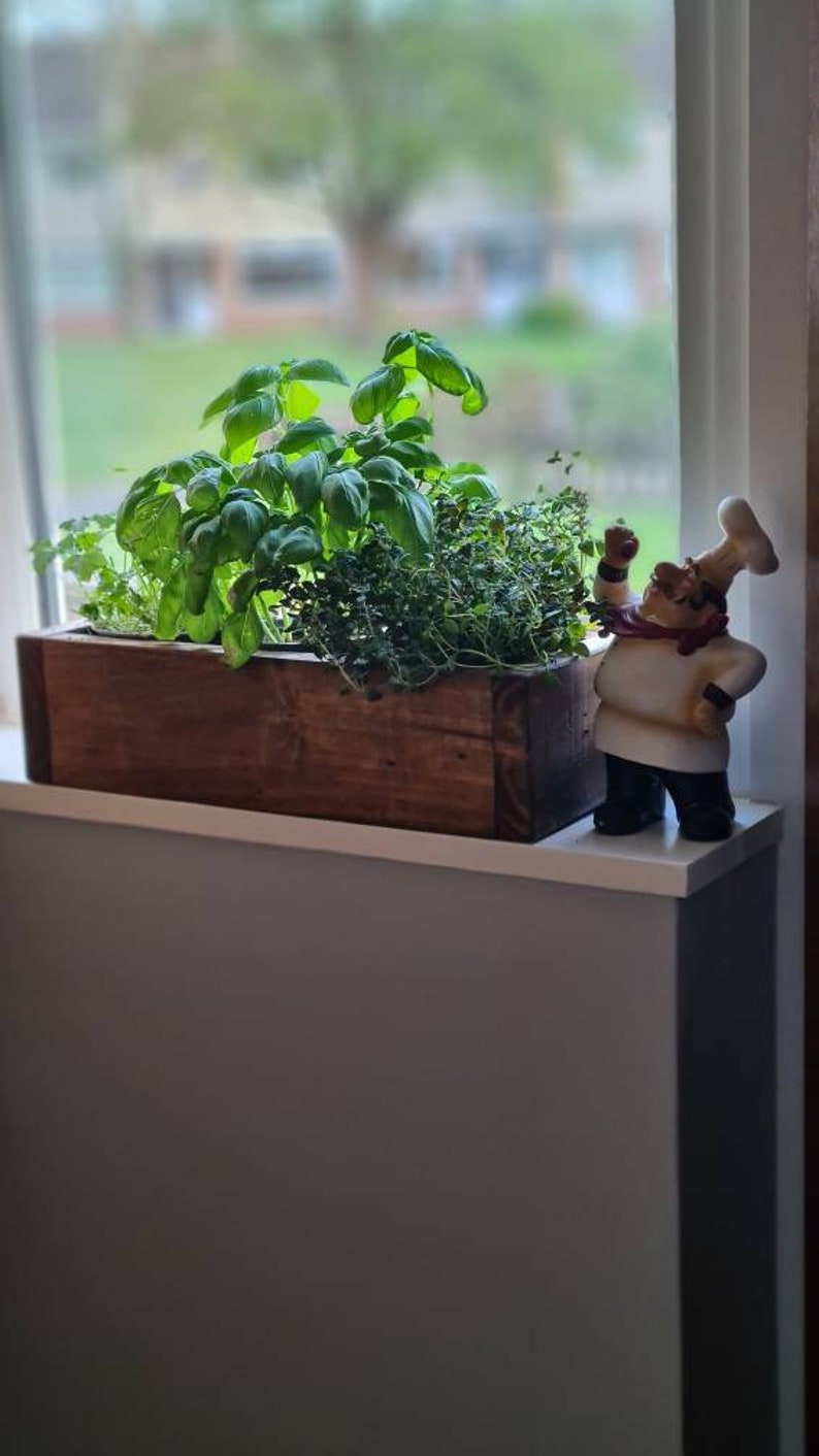 Rustic Wooden Herb Box, Window Sill Planter, Reclaimed, Indoor Herb ...