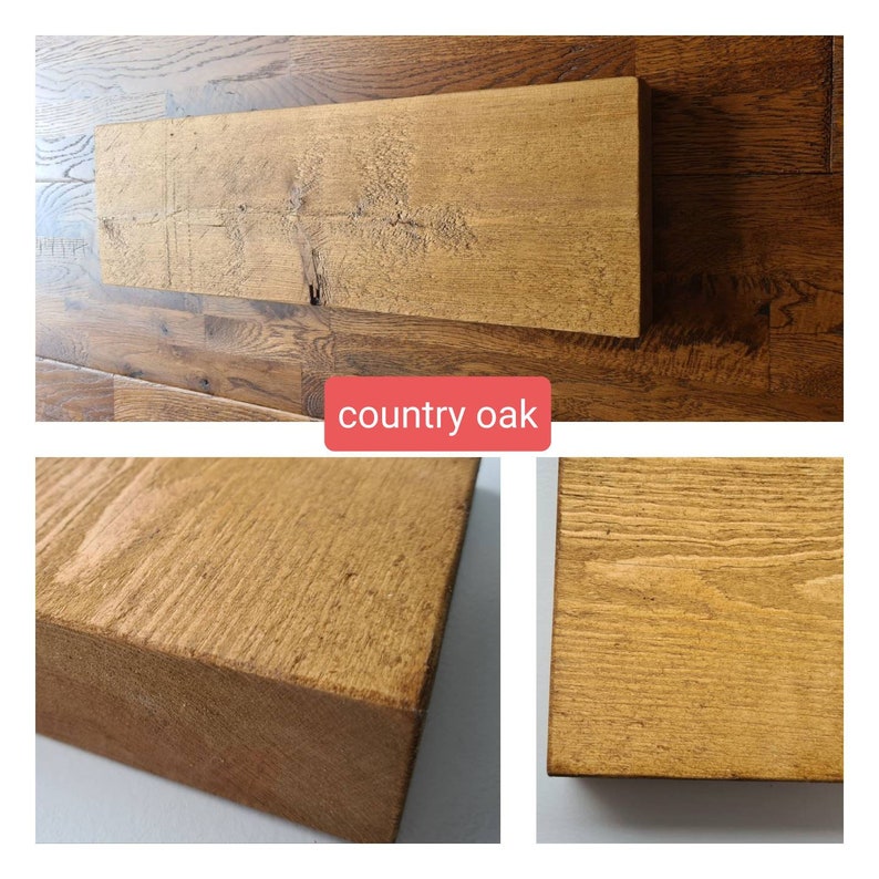 Puede incluir: Un primer plano de una estanter&iacute;a de madera con acabado en roble r&uacute;stico. La estanter&iacute;a est&aacute; hecha de madera maciza y tiene un aspecto natural y r&uacute;stico. La veta de la madera es visible y la estanter&iacute;a tiene un tinte c&aacute;lido de color miel.