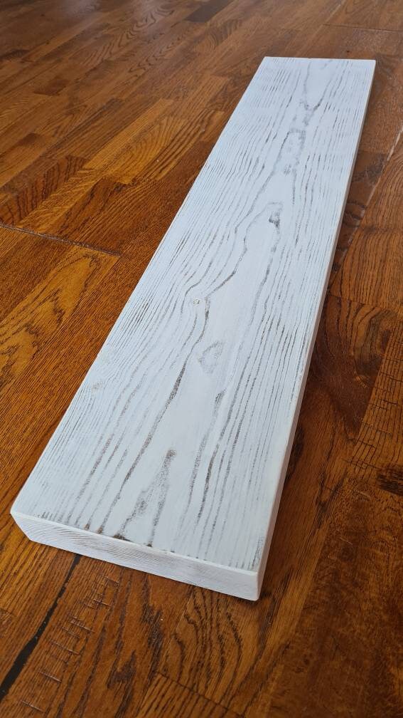 White washed Rustic Reclaimed Chunky Floating Wooden Shelf Etsy