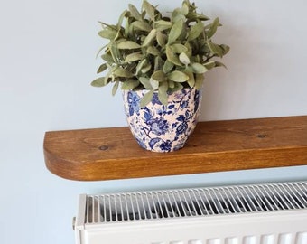 Rustic floating wooden shelf, radiator shelf, rounded edges, ledge shelf, photo shelves, rustic solid wood, with brackets, wall display