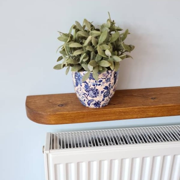 Rustic floating wooden shelf, radiator shelf, rounded edges, ledge shelf, photo shelves, rustic solid wood, with brackets, wall display