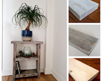 Rustic wooden console table with shelf, Slim narrow side hallway table, Handmade Bookcase rustic grey wash, White wash or dark white wash