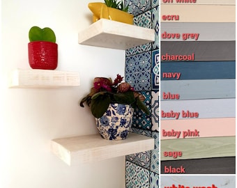 White Washed Distressed Small Floating Rustic Chunky Shelf, Different colours , Wall display, Corner , Plant shelf, Photo shelves Shabby