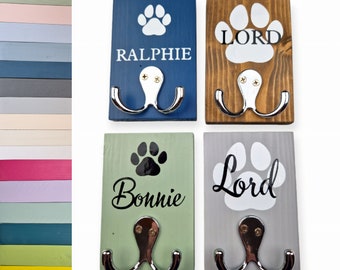 Percha para correa personalizada, gancho para correa de perro, placa rústica hecha a mano para correa de perro, organizador de pasillo, organizador, soporte para correa, regalo para nuevo hogar, paseos