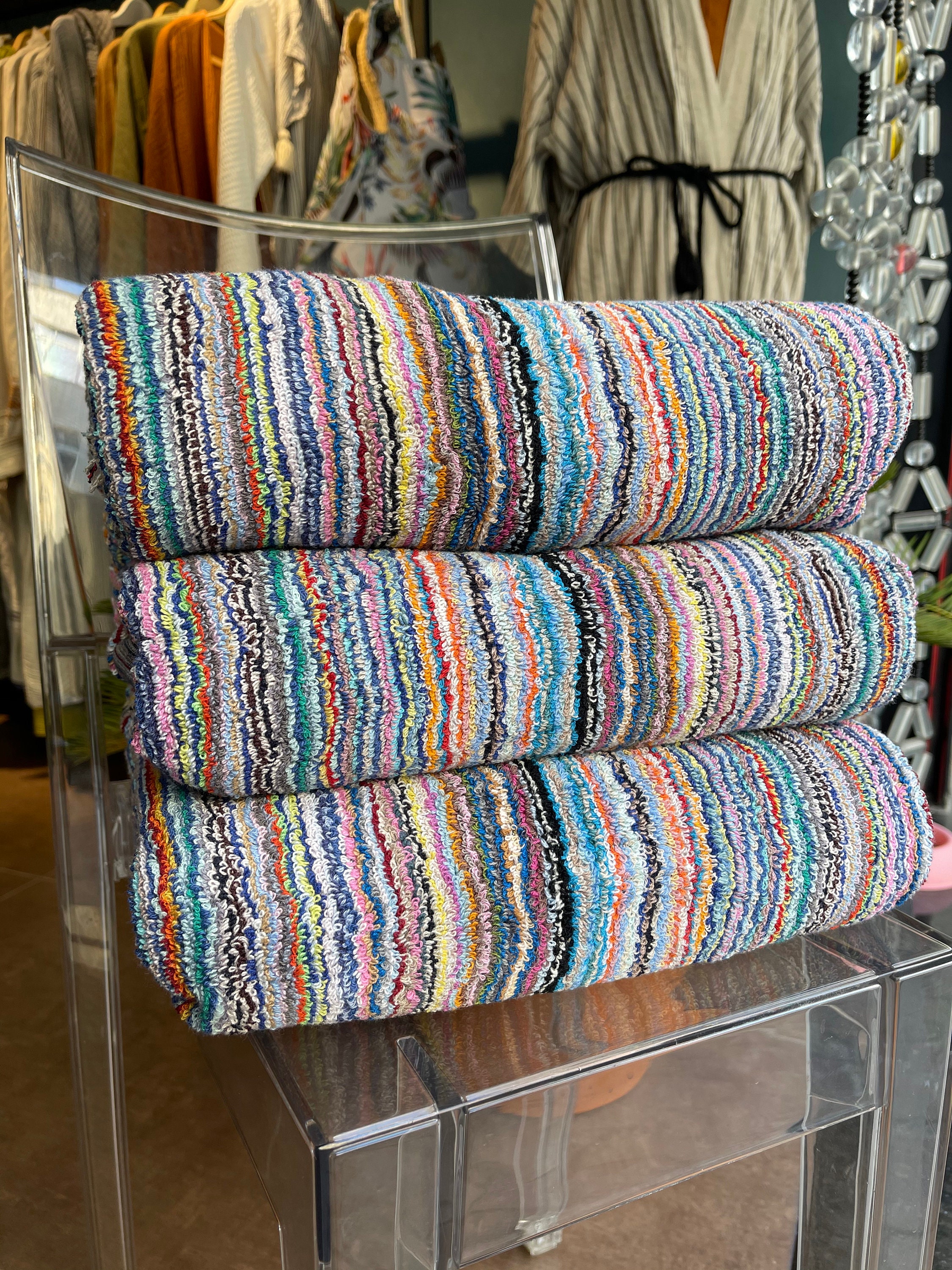 Soho Living Striped Rainbow Towel Set 2 Bath Towels and 2 Hand Towels NEW