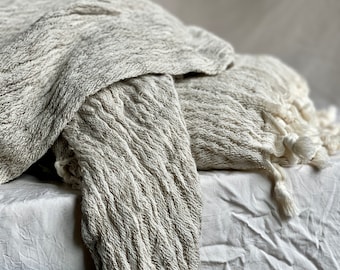 Natural Fibers Linen Throw, Artisan Throw Blanket, Wrinkled Bed Throw, Unique Linen Bedspread, Summer Coverlet, 170cm x 240cm Couch Throw