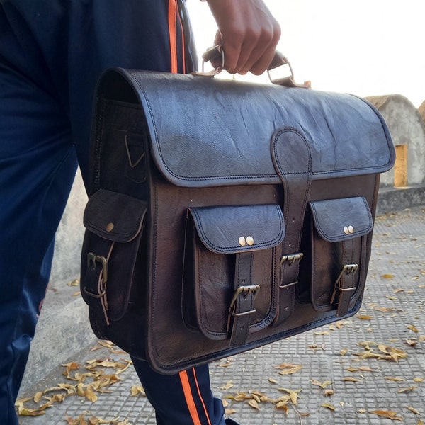 genuine leather bag messenger men briefcase black leather laptop bag handmade large satchel shoulder bag business Gift for Men