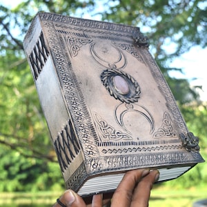 Diario in pelle da 600 pagine, diario della dea della tripla luna, grande taccuino, diario in pietra di quarzo rosa, diario con carta a righe/senza righe, regalo migliore