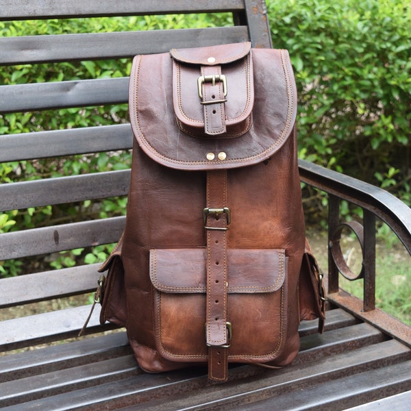 16/18/20 Inch Large leather Backpack Travel bag Genuine Leather bag Brown Rucksack Laptop Bag For Men & Women Leather Backpack for Office