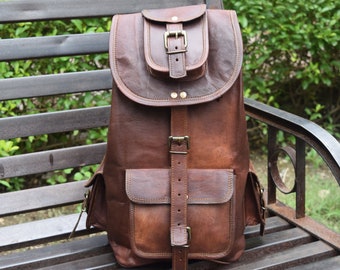 16/18/20 Inch Large leather Backpack Travel bag Genuine Leather bag Brown Rucksack Laptop Bag For Men & Women Leather Backpack for Office