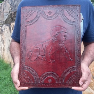 Extra Large Leather Journal Writing book of Shadows Journal with lock Handmade Leather Notebook Embossed Baby Memory Journal gifts Him & Her