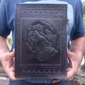 Quaderno di scrittura rilegato in pelle con stampa a forma di lupo, diario fatto a mano per uomini e donne, libro degli incantesimi delle ombre, libro in pelle
