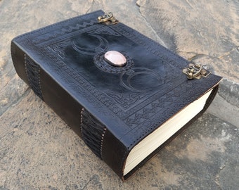 Large Leather Journal: Handmade Triple Moon Notebook with Stone