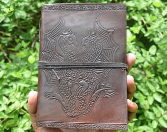 Double Dragons Refillable Leather Journal Embossed Notebook Handmade Leather Diary Blank Writing Book of shadow