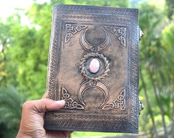 Handmade Triple Moon Leather Journal: Large Grimoire Book of Shadows, Notebook for Writing, Spell book, gifts