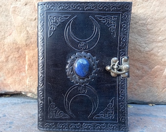 Handmade Triple Moon Leather Journal: Witch Book of Shadows