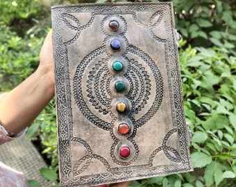 Large Seven Stone Leather Journal Notebook Personalized Diary Spell Book Writing Journal Handmade Travel Journal For Men & Women