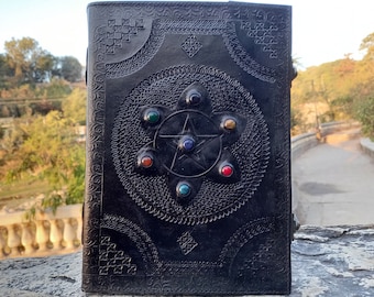 Large Leather Pentagram Journal: Seven Stone Book of Shadows