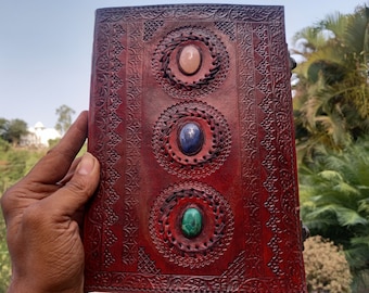Handmade Leather Journal: Embossed Stone Book of Shadows