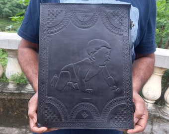 Handmade Embossed Baby leather journal, Leather Notebook, Writing journal for Men Women, Dream Journal gift for Parents