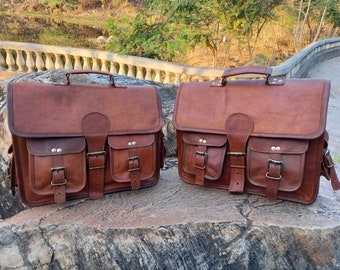 Leather Bag, Large Leather Motorcycle bag Set, Leather Bike Bag, 2 Saddlebag side Panniers, Motorcycle Side Saddle Bags 1 Pair