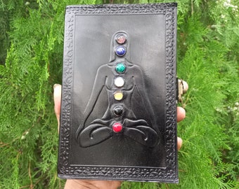 Embossed Buddha Leather Journal: Seven Stone Chakra Notebook