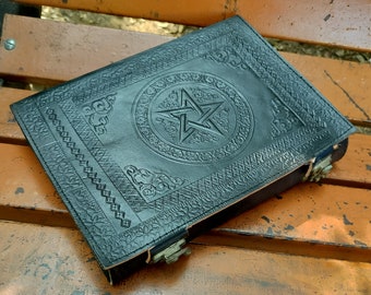 Personalized Handmade Pentagram Leather Journal, Leather Notebook, Large Journal, Witch Journal, 7x10 - 200 Page Lined/Unlined/Vintage Page