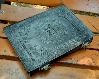 Personalized Pentagram Leather Journal: Handmade Witch Notebook (7x10, 200 Page)