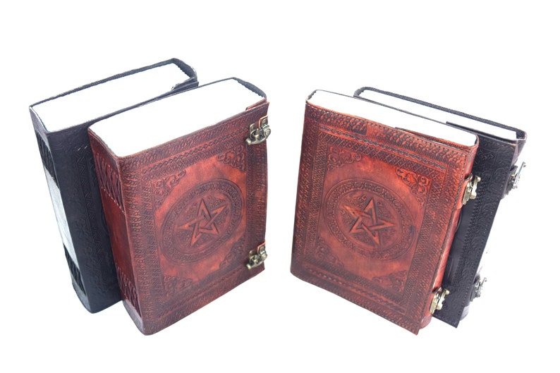 Personalized Leather Book of Shadows: Embossed Pentagram Journal image 8