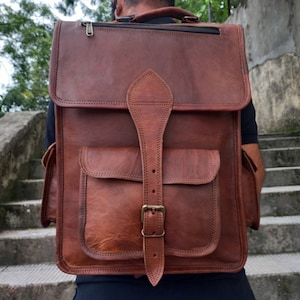 Handgefertigte Leder Rucksack für Männer & Frauen Ledertasche Große Bürotasche Laptop Rucksack Reisetasche Beste Weihnachtsgeschenk für Männer