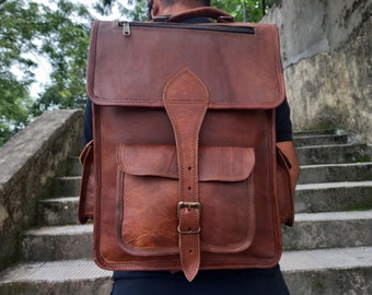 Handmade Leather Backpack: Large Travel Laptop Rucksack
