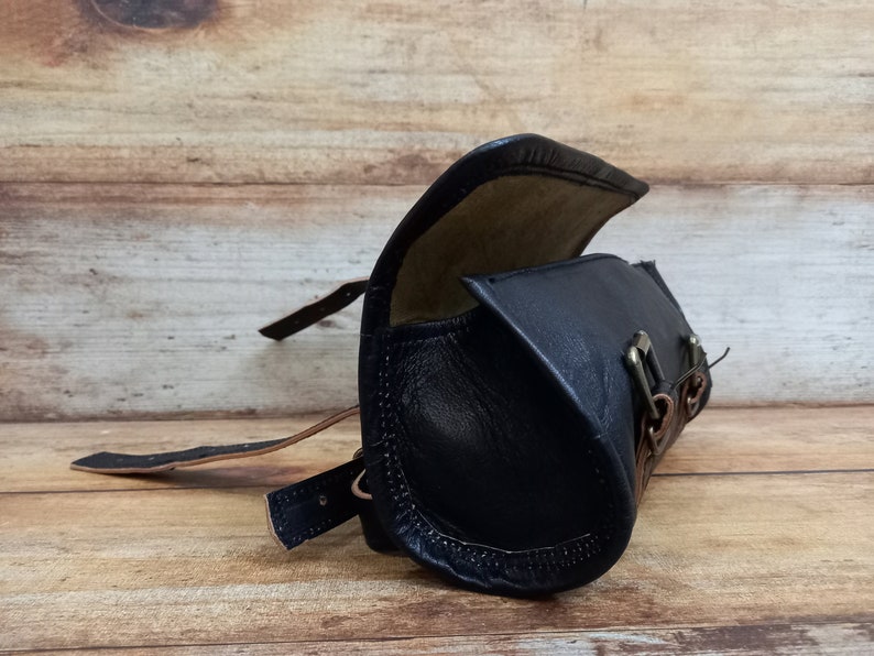 Leather Motorcycle Tool Bag Saddle Bag Black Leather Pouch Etsy