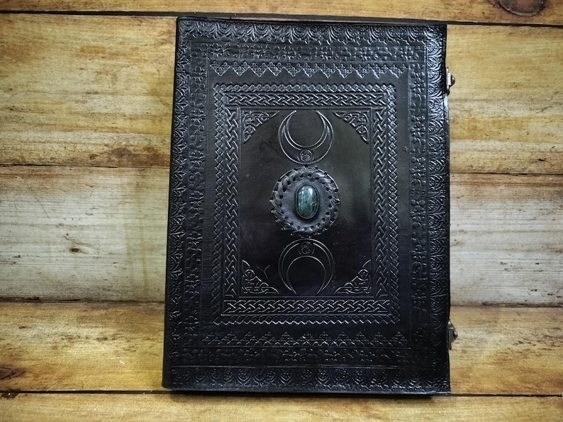 Triple Moon Leather Ring Binder: Handmade Grimoire Organizer image 20
