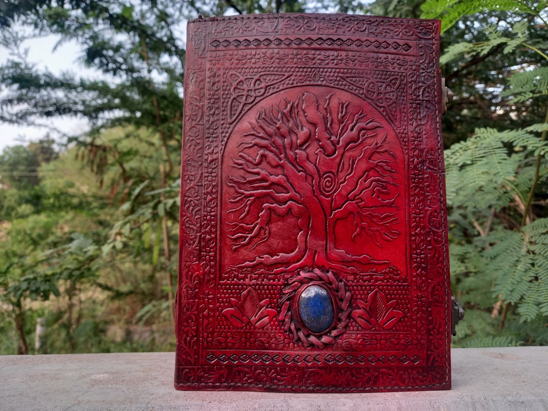 Handmade Leather Journal: Tree of Life Notebook With Lapis Lazuli Stone ...