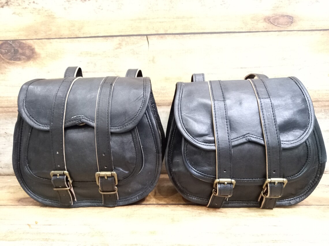 Leather Motorcycle Saddlebags Saddle Panniers 2 Bags Black | Etsy