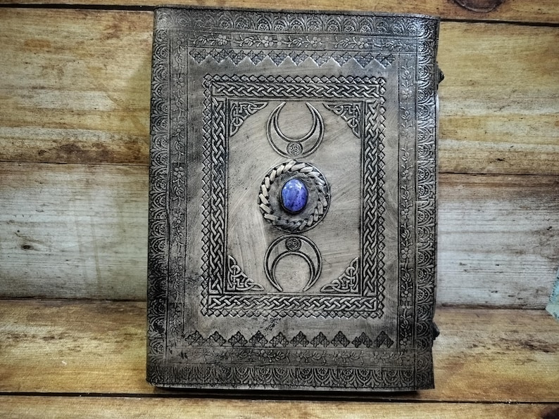 Triple Moon Leather Ring Binder: Handmade Grimoire Organizer image 18