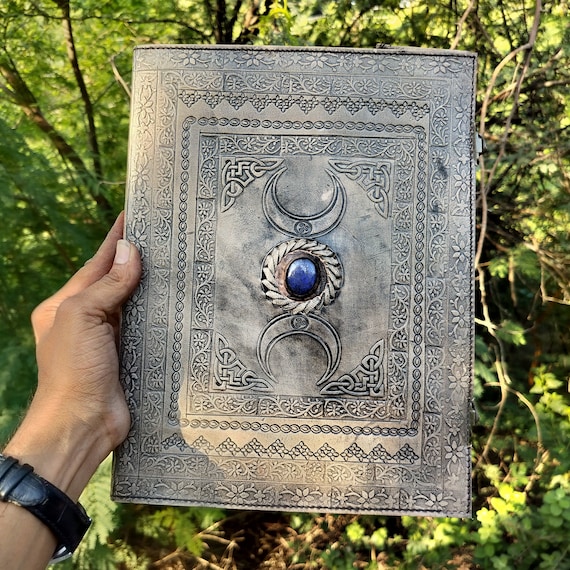 Triple Moon Leather Ring Binder: Handmade Grimoire Organizer