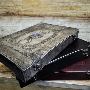 Triple Moon Leather Ring Binder: Handmade Grimoire Organizer image 12