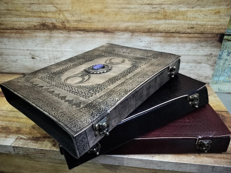 Triple Moon Leather Ring Binder: Handmade Grimoire Organizer image 12