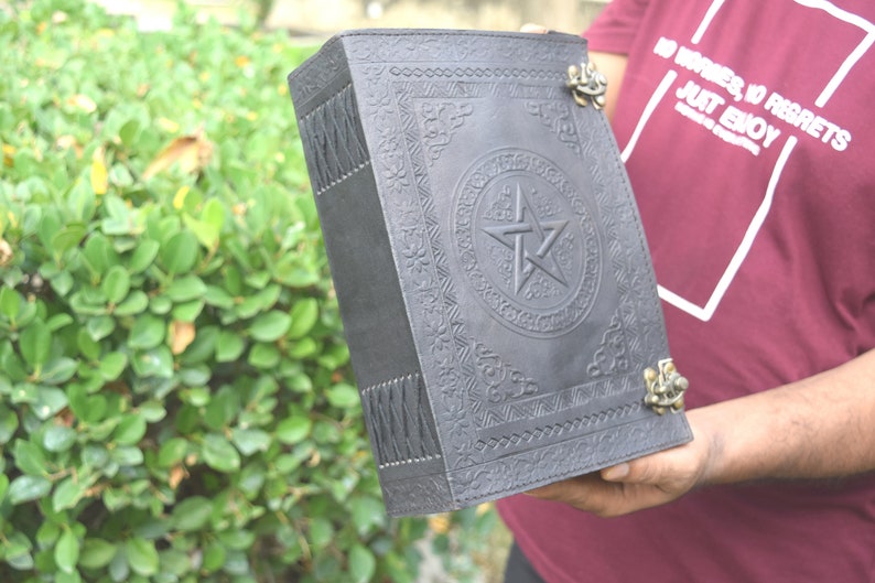 Personalized Leather Book of Shadows: Embossed Pentagram Journal image 4